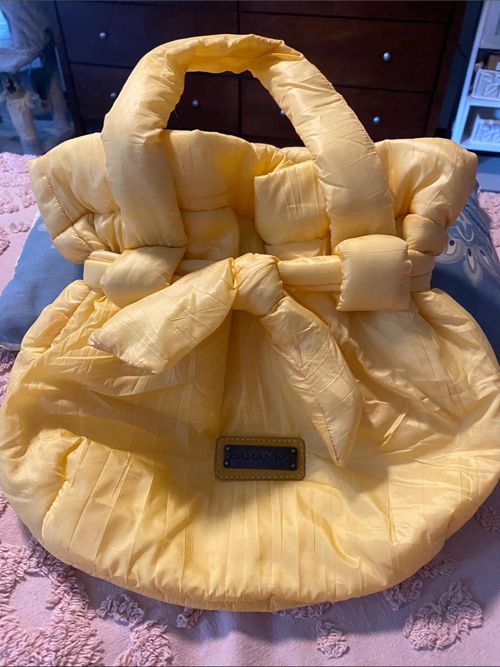 Ermanno Scervino Soft Quilted Yellow Knot-Front Tote